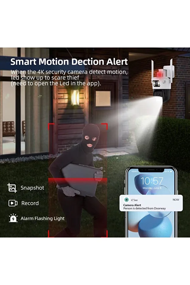 Ventus ICSee 223 6MP Dual Lens 355° Görüş Hareketli   Gece Görüş Sesli Görüşme Akıllı Kamera Çakarlı Alarm